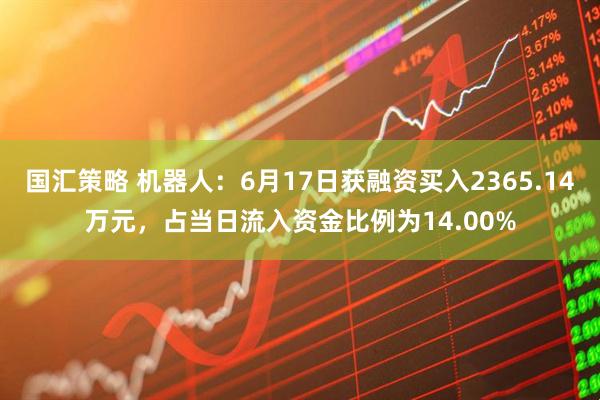 国汇策略 机器人：6月17日获融资买入2365.14万元，占当日流入资金比例为14.00%